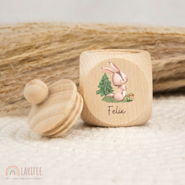 Zahndose Holz mit Name Personalisiert - Hase