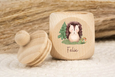 Zahndose für Milchzähne personalisiert - Igel