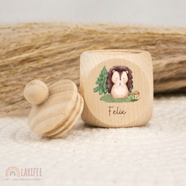Zahndose Holz mit Name Personalisiert - Igel