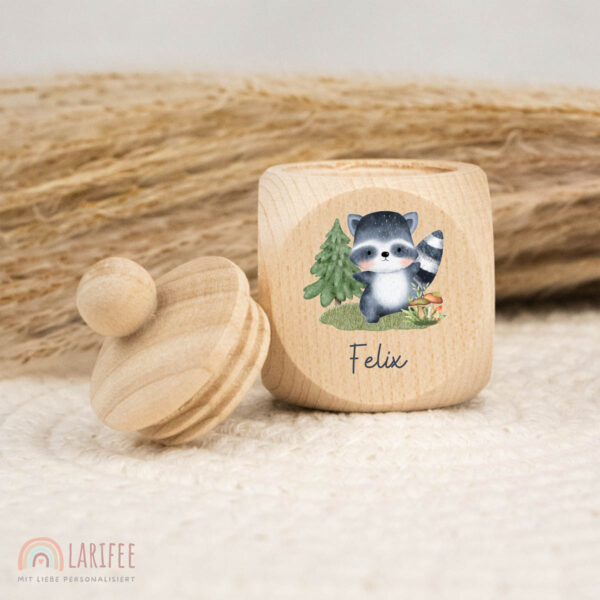 Zahndose Holz mit Name Personalisiert - Waschbär