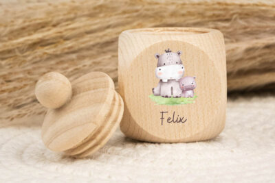 Zahndose für Milchzähne personalisiert - Nilpferde