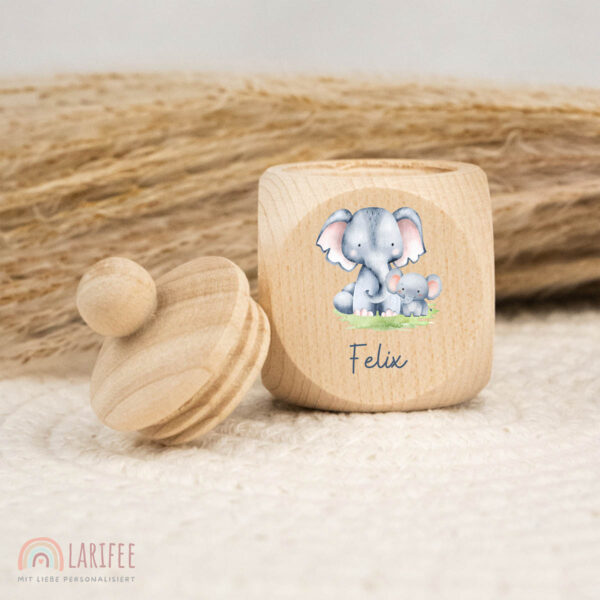 Zahndose Holz mit Name Personalisiert - Elefanten