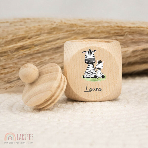 Zahndose Holz mit Name Personalisiert - Zebras