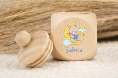 Zahndose für Milchzähne personalisiert - Bär auf Mond