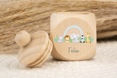 Zahndose für Milchzähne personalisiert - 5 Safari Baby Tiere