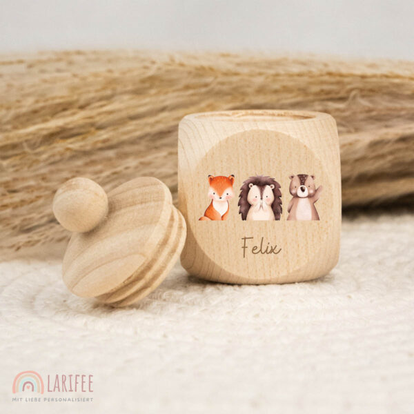 Zahndose Holz mit Name Personalisiert - Waldtiere