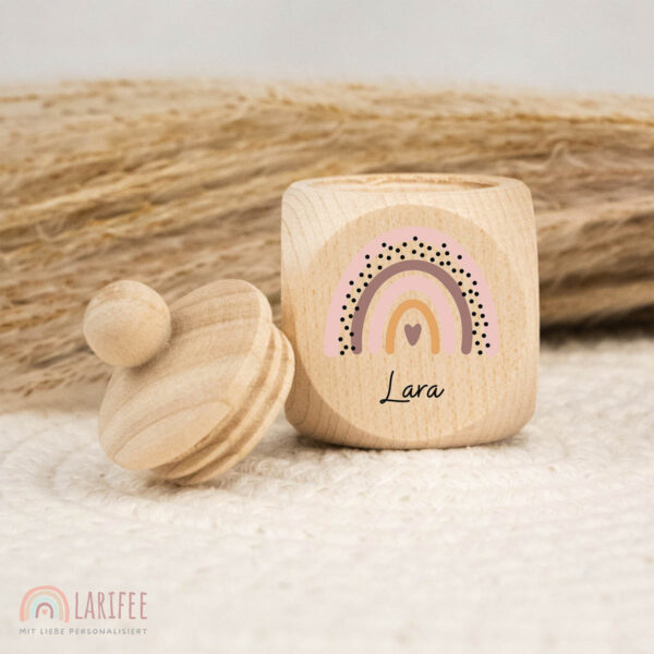 Zahndose Holz mit Name Personalisiert - Regenbogen