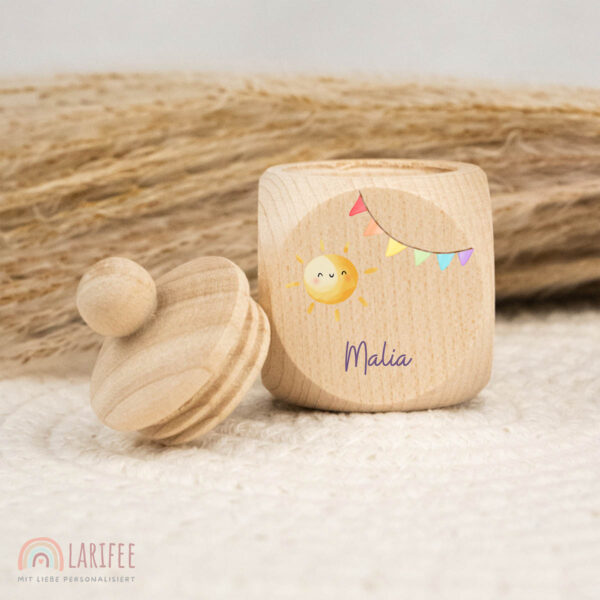 Zahndose Holz mit Name Personalisiert - Sonne Mädchen