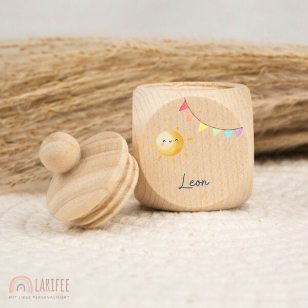 Zahndose Holz mit Name Personalisiert - Sonne Junge