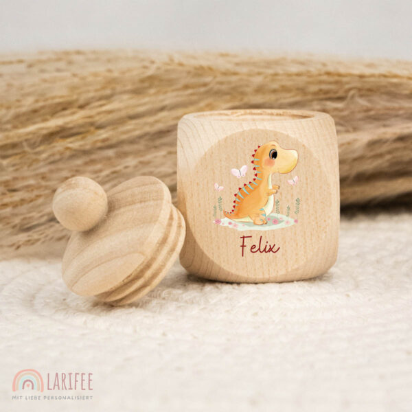 Zahndose Holz mit Name Personalisiert - Dino