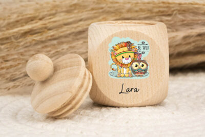 Zahndose für Milchzähne personalisiert - Löwe & eule & Eule