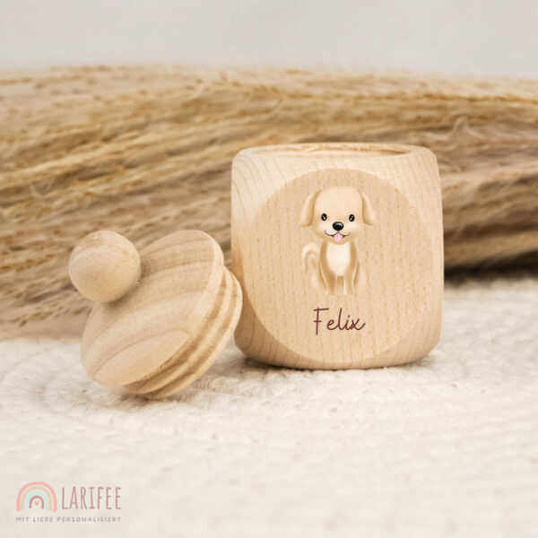 Zahndose Holz mit Name Personalisiert - Hund