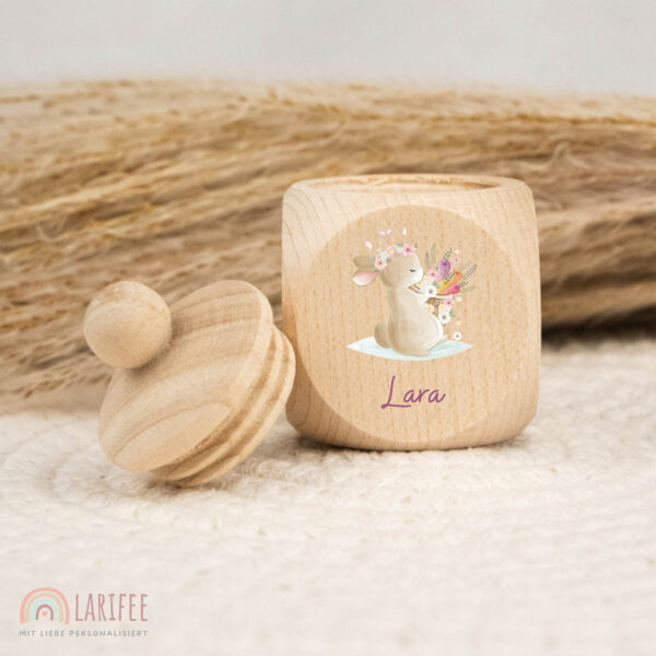 Zahndose Holz mit Name Personalisiert - Hase Karotten