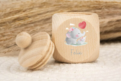 Zahndose für Milchzähne personalisiert - Elefanten mit Herz