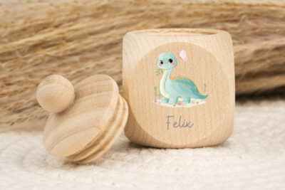 Zahndose für Milchzähne personalisiert - Langhals Dino