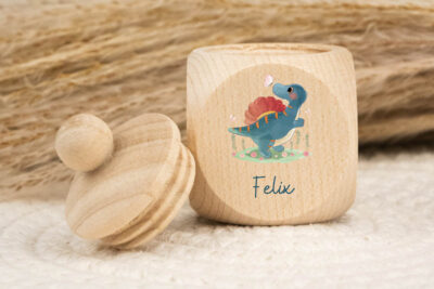 Zahndose für Milchzähne personalisiert - Dino mit Schmetterling