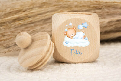 Zahndose für Milchzähne personalisiert - Bär auf Wolke