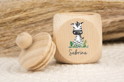 Zahndose für Milchzähne personalisiert - Zebra