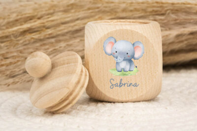 Zahndose für Milchzähne personalisiert - Elefanten Baby