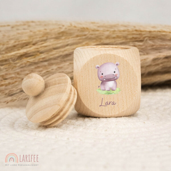 Zahndose Holz mit Name Personalisiert - Nilpferd Baby