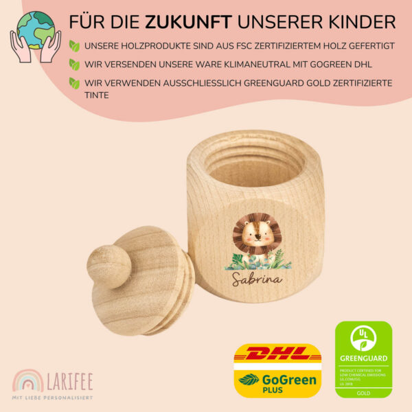 Zahndose Holz mit Name Personalisiert - Löwe – Bild 2