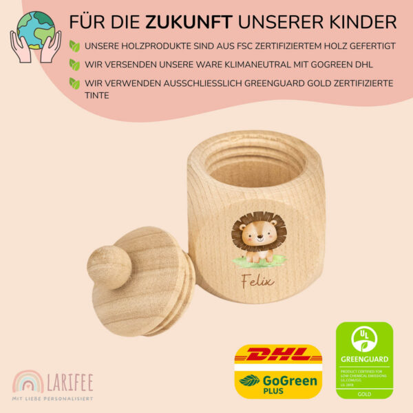 Zahndose Holz mit Name Personalisiert - Löwen babyn Baby – Bild 2