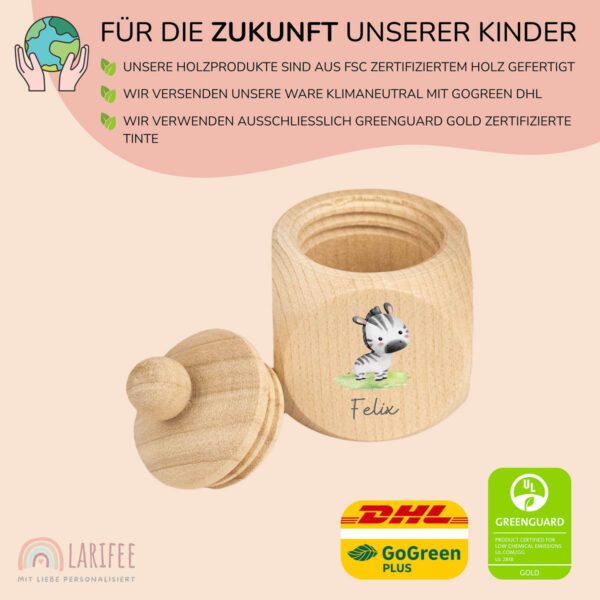 Zahndose Holz mit Name Personalisiert - Zebra Baby – Bild 2
