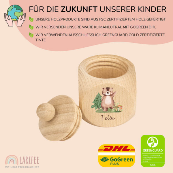 Zahndose Holz mit Name Personalisiert - Bär – Bild 2