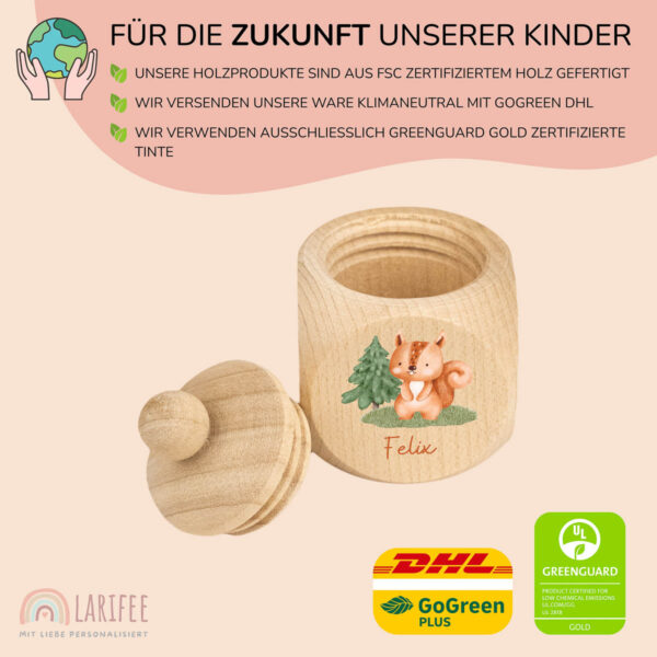 Zahndose Holz mit Name Personalisiert - Eichhörnchen – Bild 2