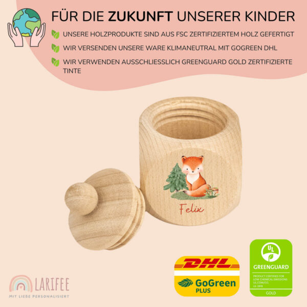 Zahndose Holz mit Name Personalisiert - Fuchs – Bild 2