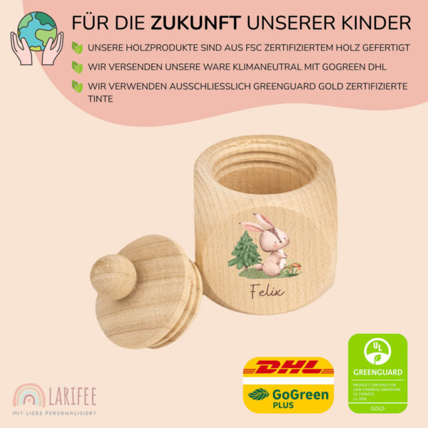 Zahndose Holz mit Name Personalisiert - Hase – Bild 2