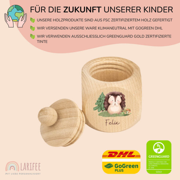 Zahndose Holz mit Name Personalisiert - Igel – Bild 2