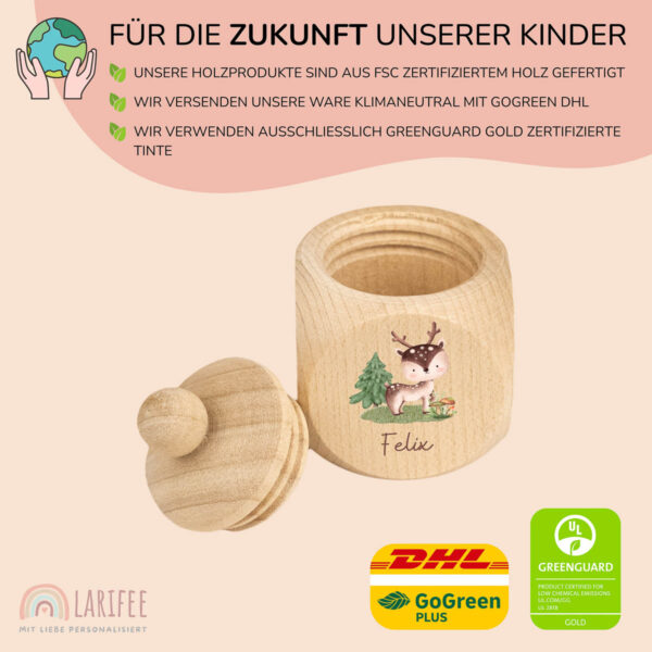 Zahndose Holz mit Name Personalisiert - Reh – Bild 2