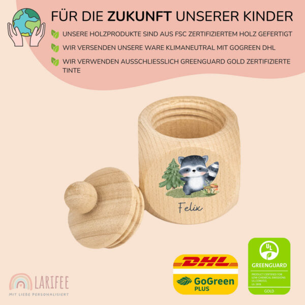 Zahndose Holz mit Name Personalisiert - Waschbär – Bild 2
