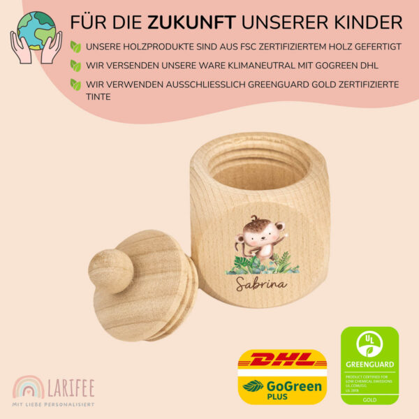 Zahndose Holz mit Name Personalisiert - Affe – Bild 2