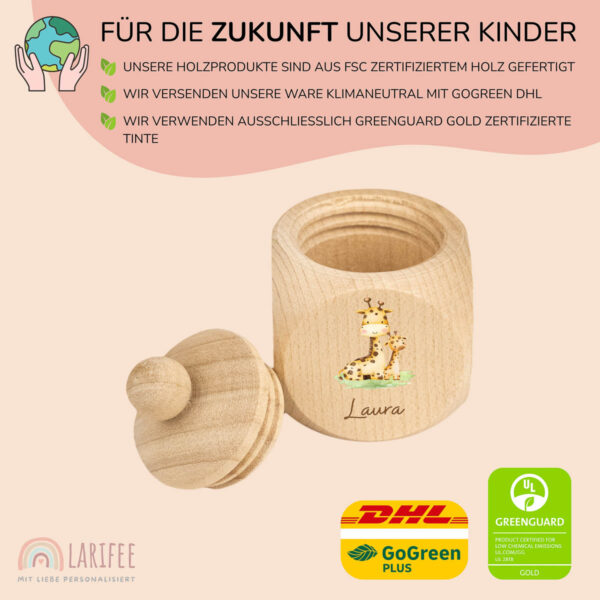 Zahndose Holz mit Name Personalisiert - Giraffen – Bild 2