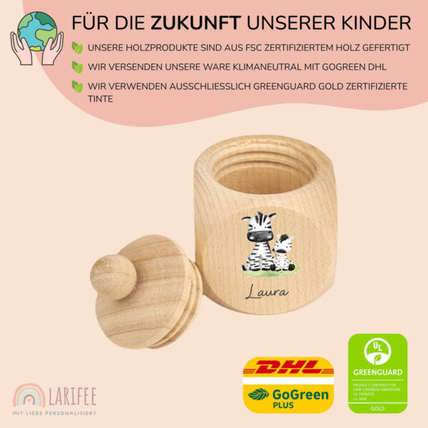 Zahndose Holz mit Name Personalisiert - Zebras – Bild 2