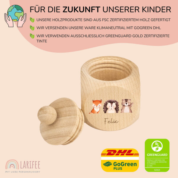 Zahndose Holz mit Name Personalisiert - Waldtiere – Bild 2