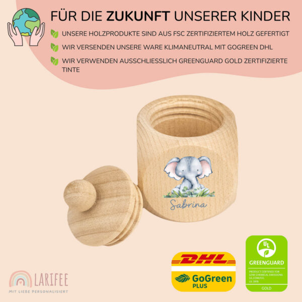 Zahndose Holz mit Name Personalisiert - Elefant – Bild 2