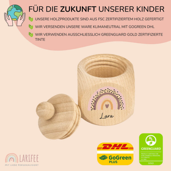 Zahndose Holz mit Name Personalisiert - Regenbogen – Bild 2