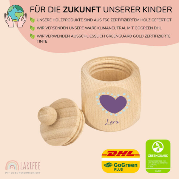 Zahndose Holz mit Name Personalisiert - Herz – Bild 2