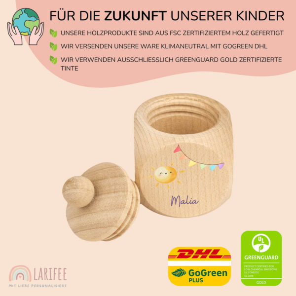 Zahndose Holz mit Name Personalisiert - Sonne Mädchen – Bild 2