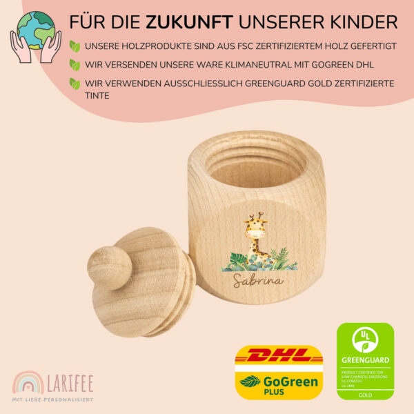 Zahndose Holz mit Name Personalisiert - Giraffe – Bild 2