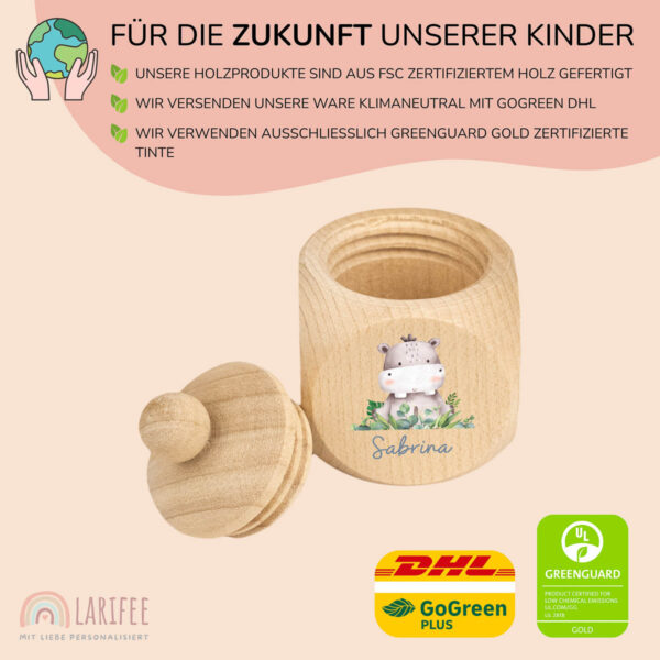 Zahndose Holz mit Name Personalisiert - Nilpferd – Bild 2