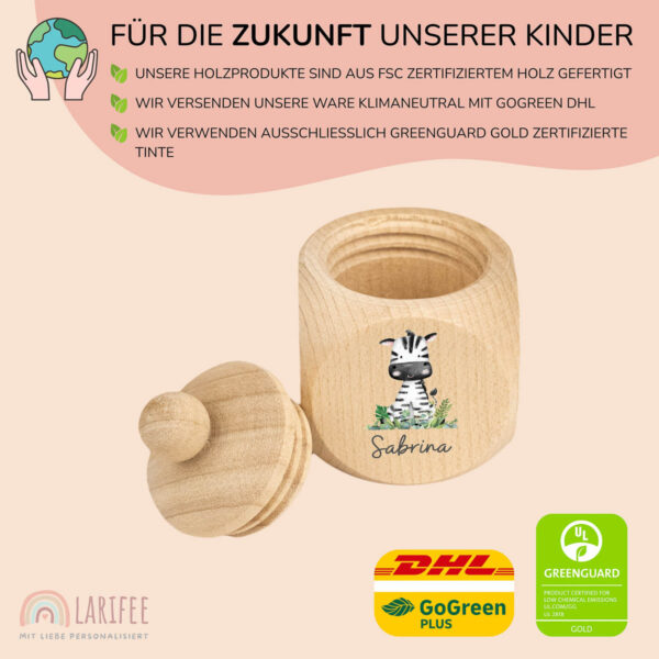 Zahndose Holz mit Name Personalisiert - Zebra – Bild 2