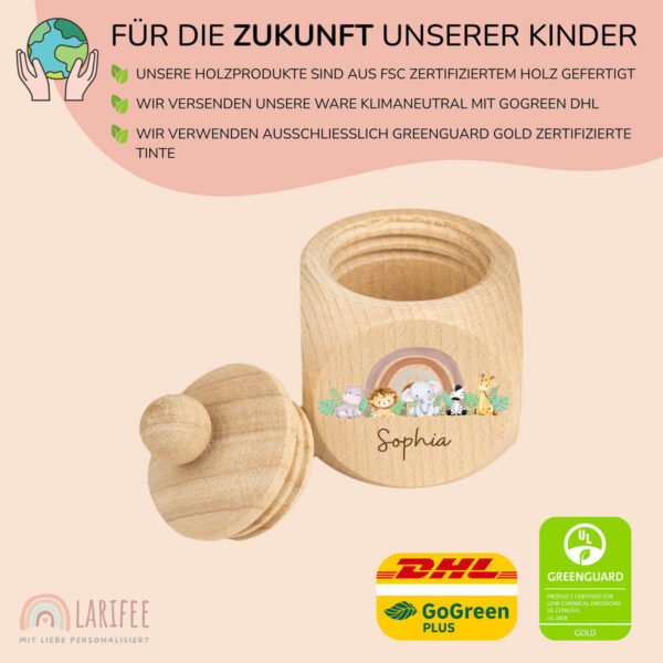 Zahndose Holz mit Name Personalisiert - Safari Tiere – Bild 2