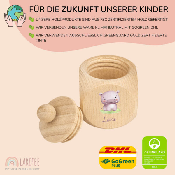 Zahndose Holz mit Name Personalisiert - Nilpferd Baby – Bild 2