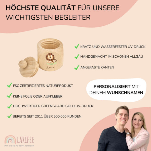 Zahndose Holz mit Name Personalisiert - Löwen – Bild 3