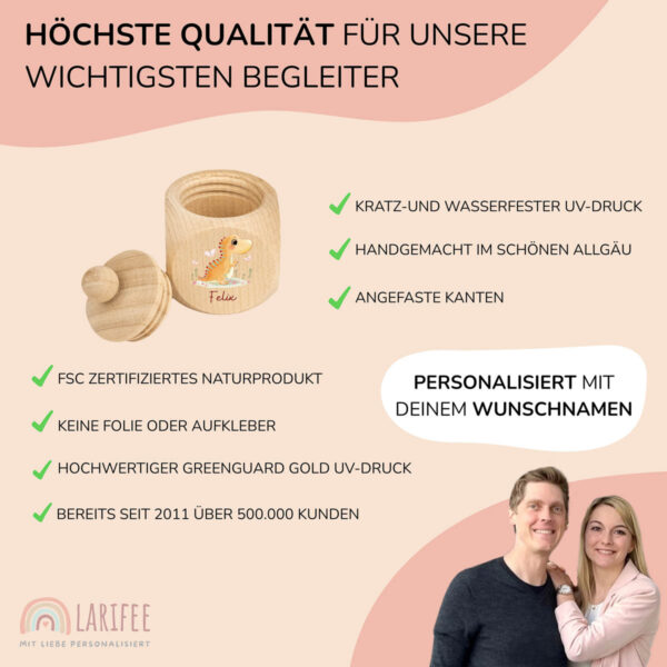 Zahndose Holz mit Name Personalisiert - Dino – Bild 3