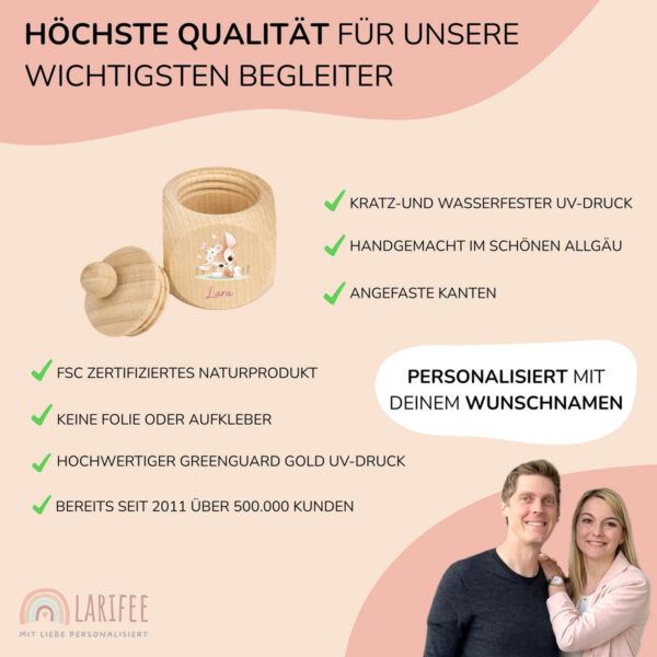 Zahndose Holz mit Name Personalisiert - Reh Kitz mit Blumen – Bild 3
